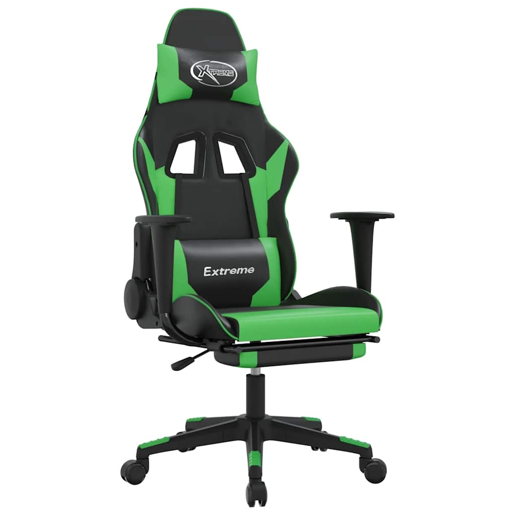 vidaXL Gamingstol med massage och fotstöd svart och grön konstläder