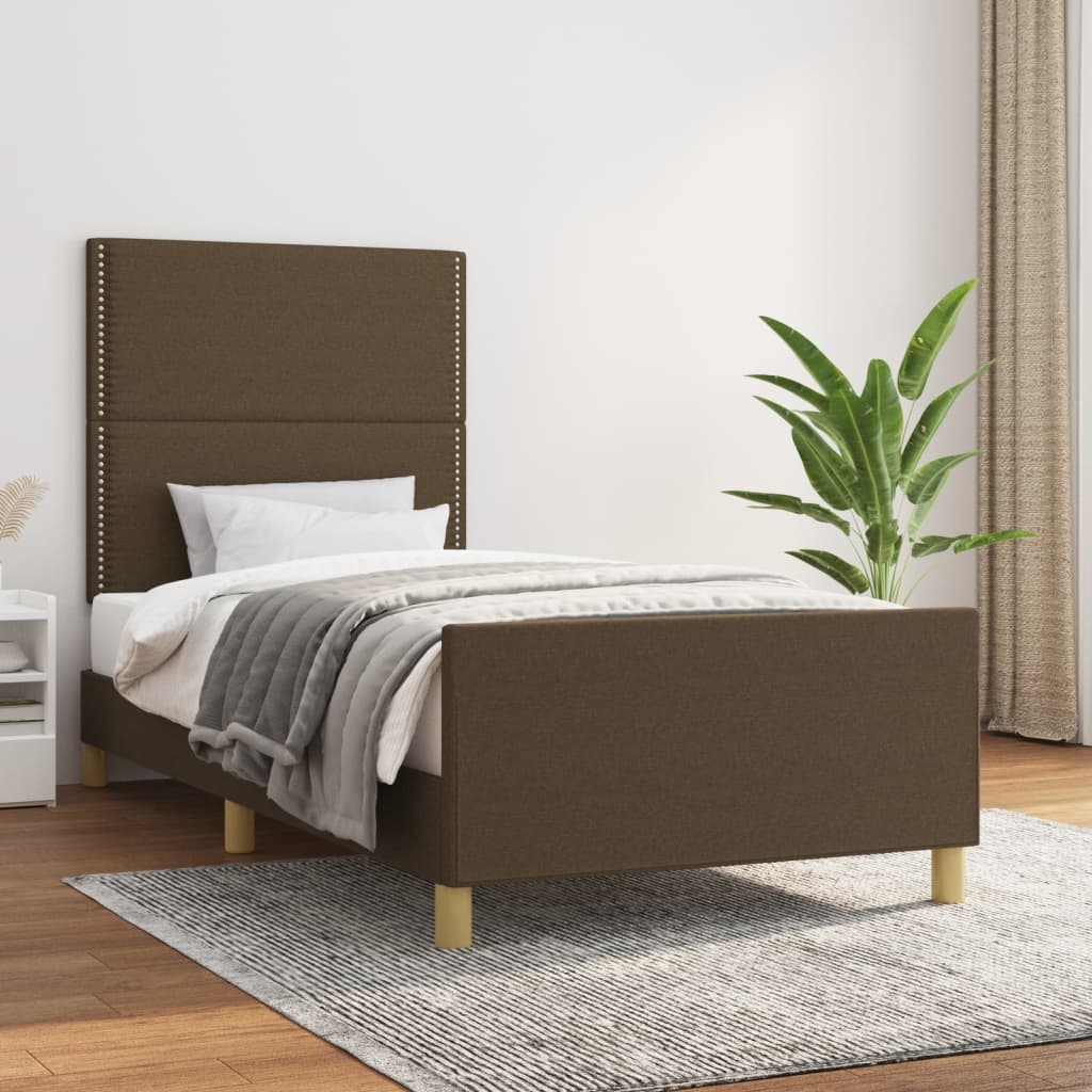 vidaXL Sängram med huvudgavel mörkbrun 90x190 cm tyg