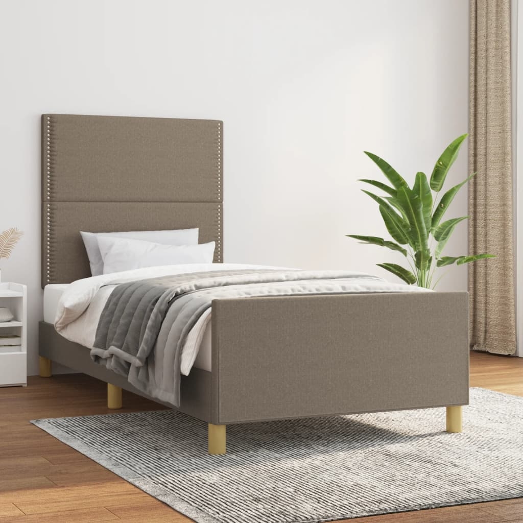 vidaXL Sängram med huvudgavel taupe 100x200 cm tyg