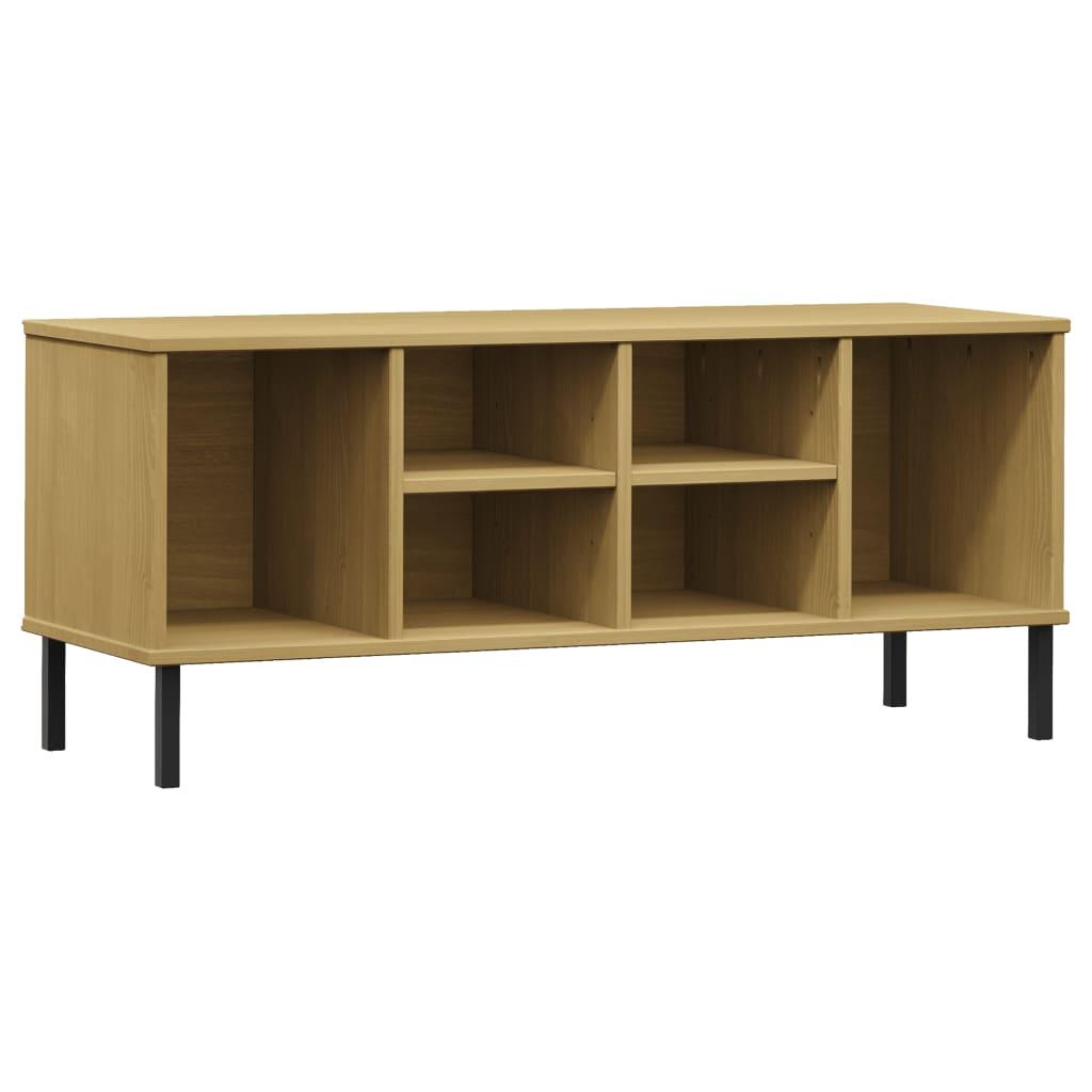 vidaXL Skohylla med metallben OSLO brun 106x35x45 cm massivt trä