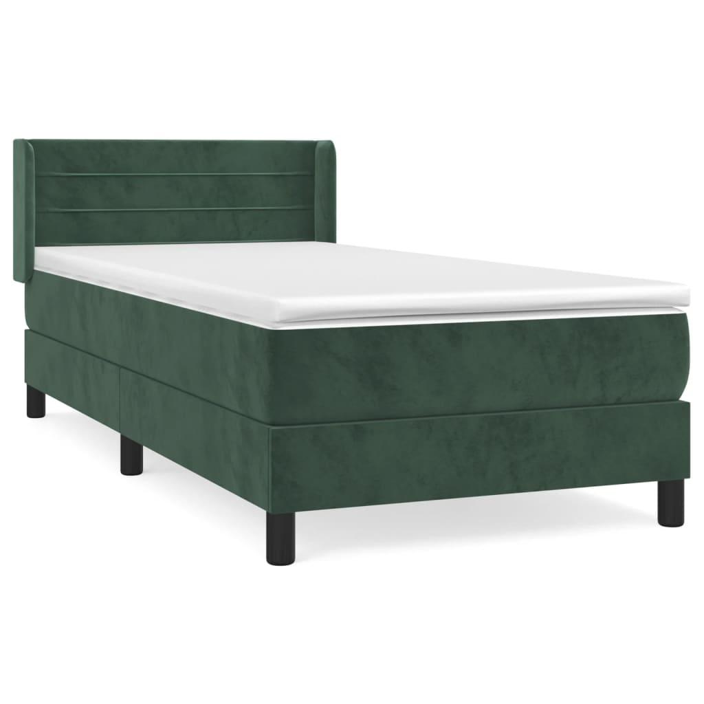 vidaXL Ramsäng med madrass mörkgrön 90x200 cm sammet
