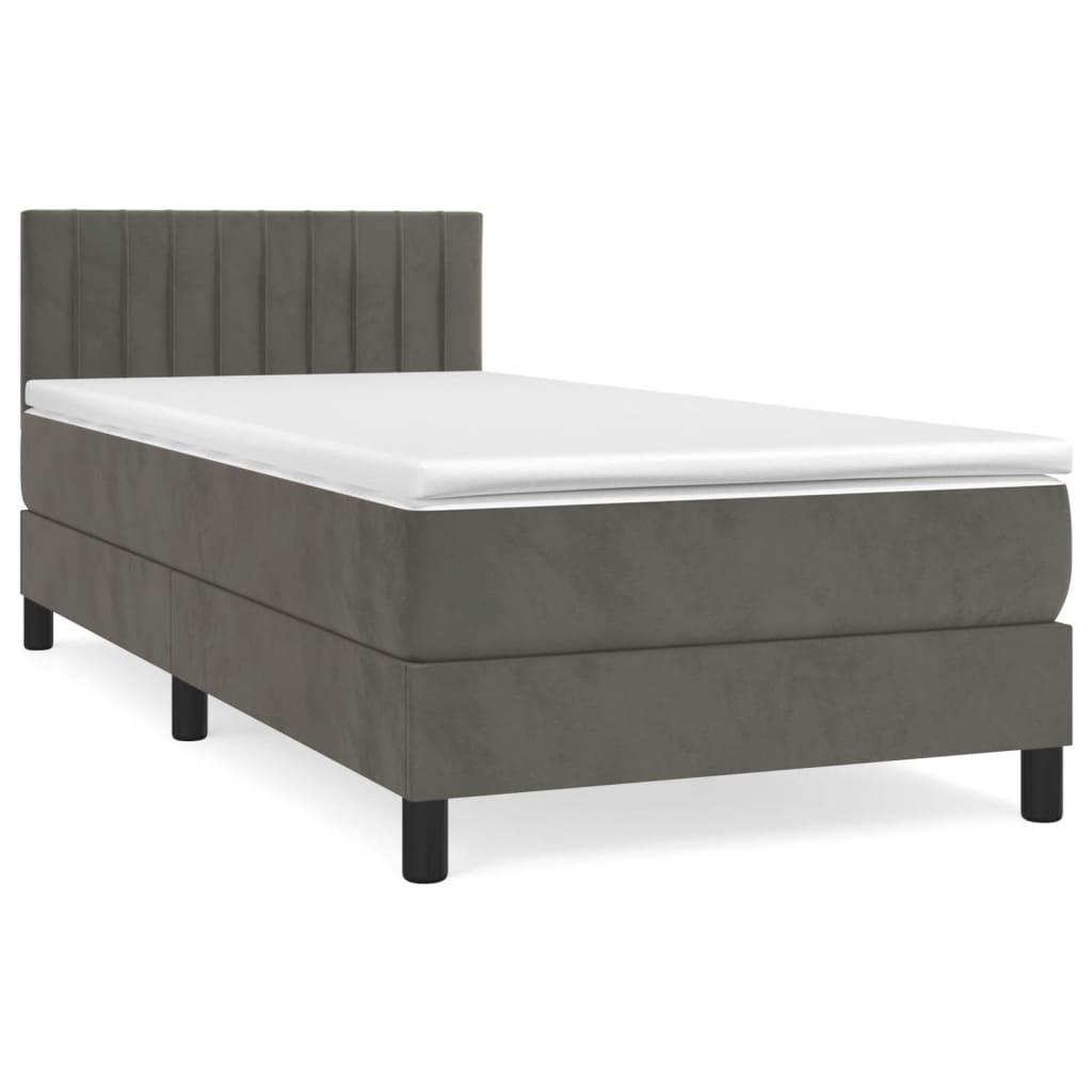 vidaXL Ramsäng med madrass mörkgrå 90x200 cm sammet