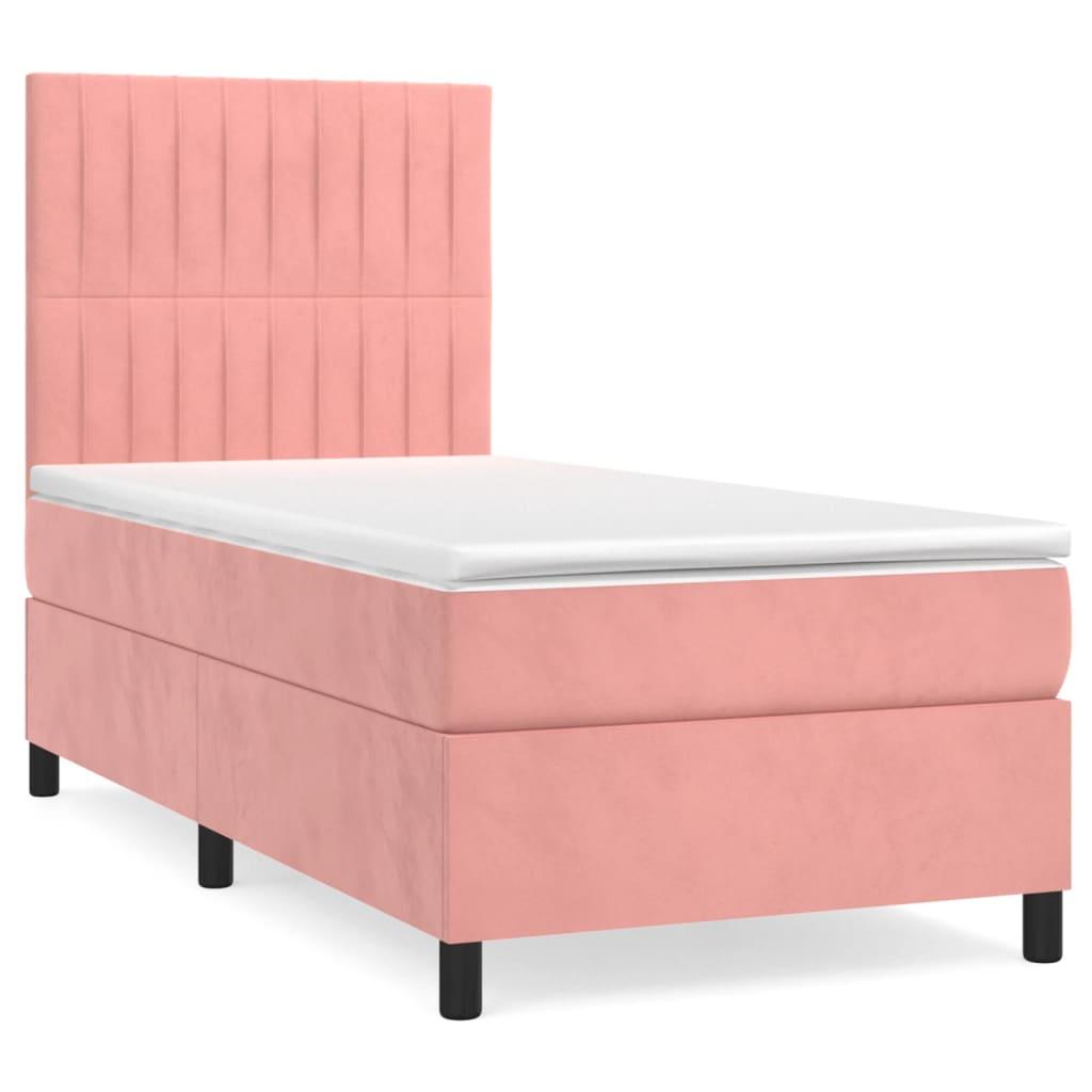 vidaXL Ramsäng med madrass rosa 90x190 cm sammet