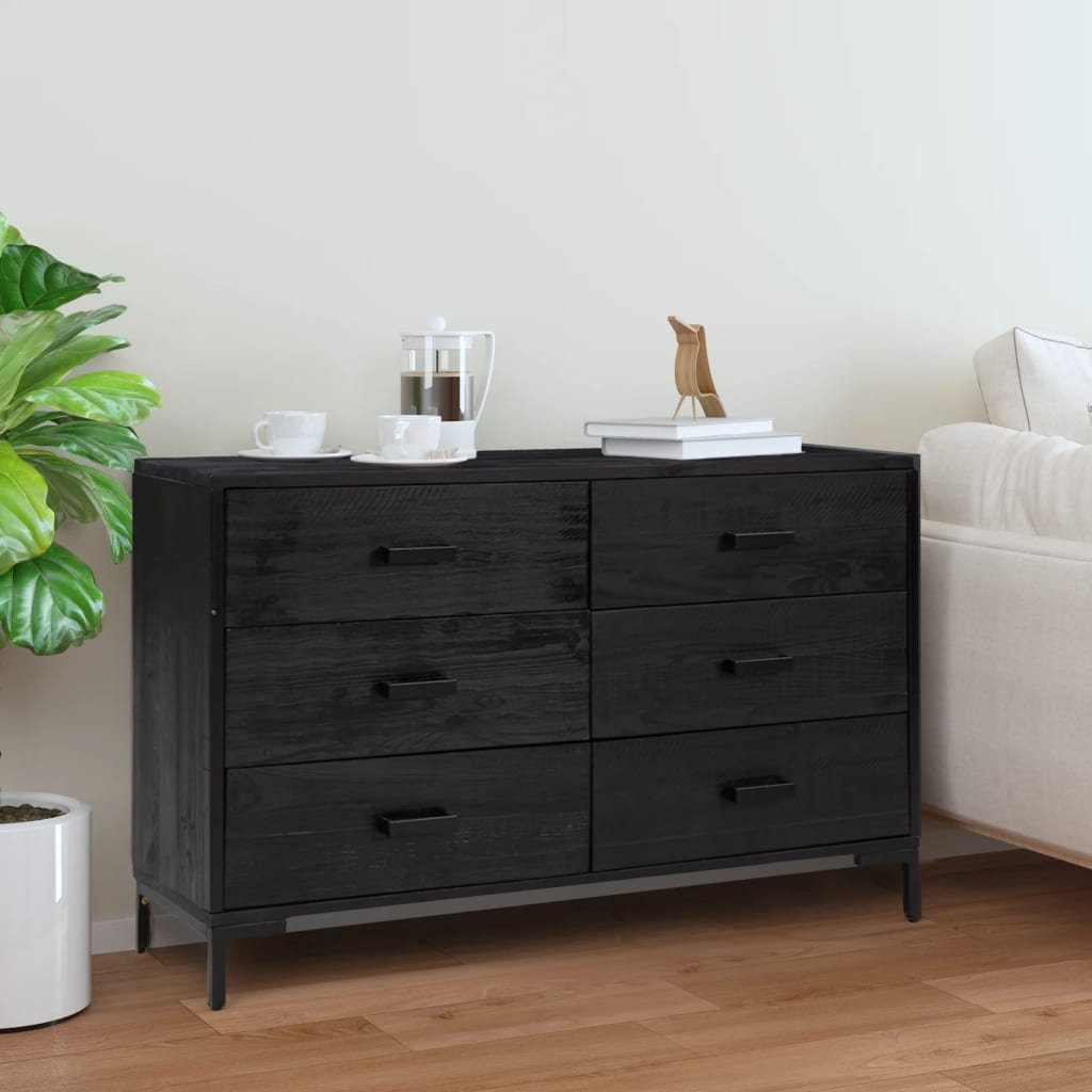 vidaXL Skänk svart 110x35x70 cm massiv furu