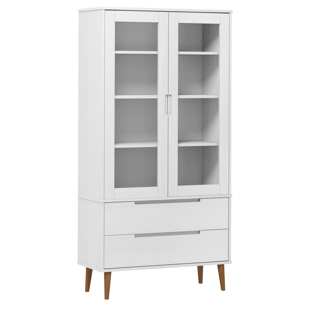 vidaXL Vitrinskåp MOLDE vit 90x35x175 cm massiv furu