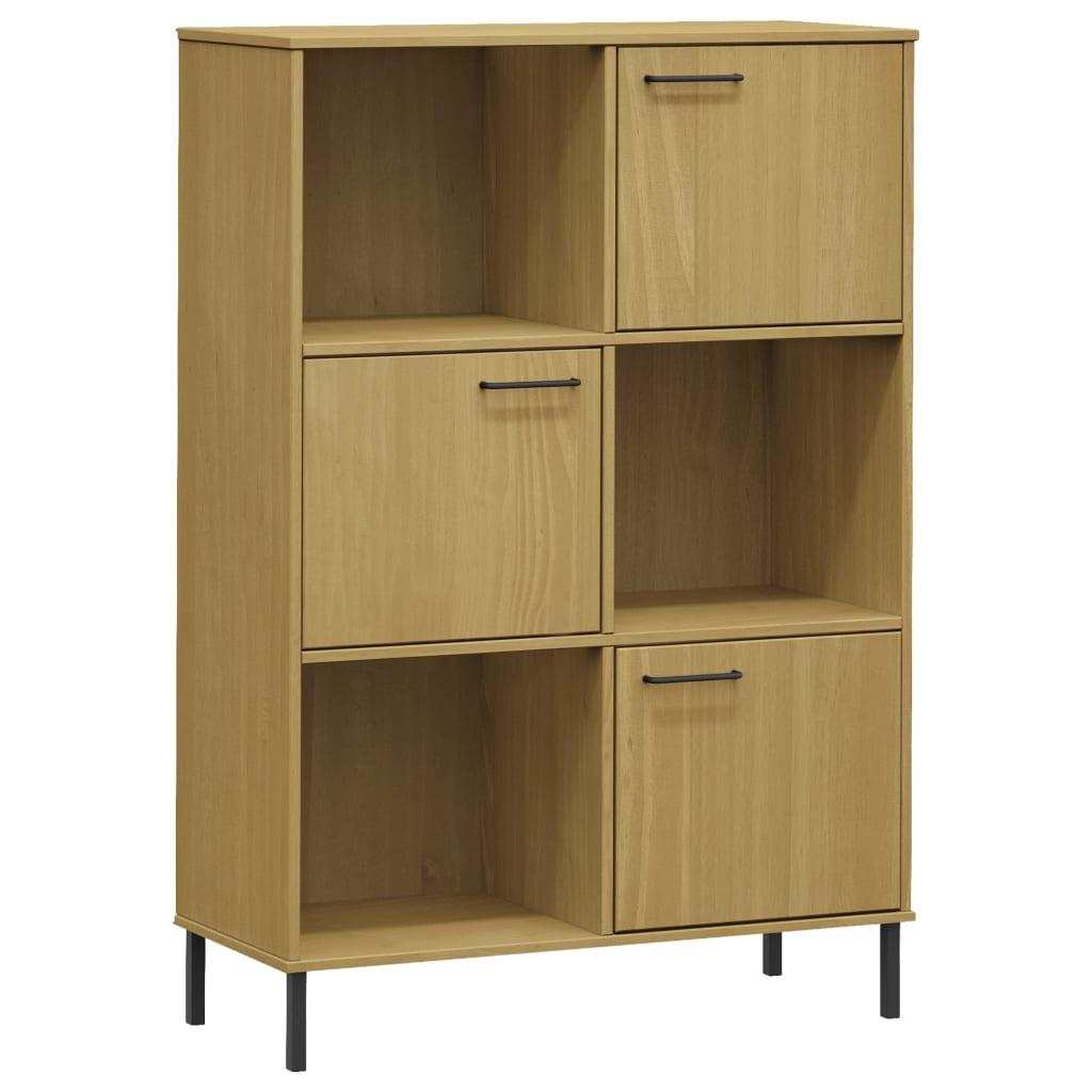 vidaXL Bokhylla med metallben OSLO brun 90x35x128,5 cm massivt trä