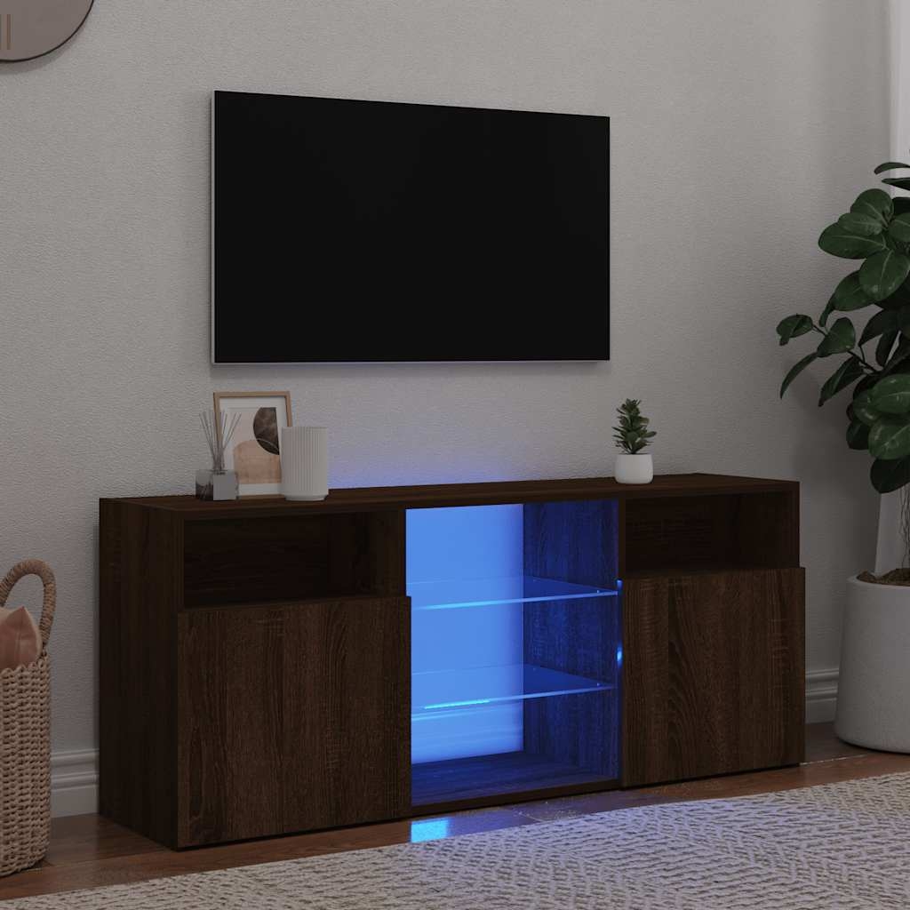 vidaXL TV-bänk med LED-belysning brun ek 120x30x50 cm