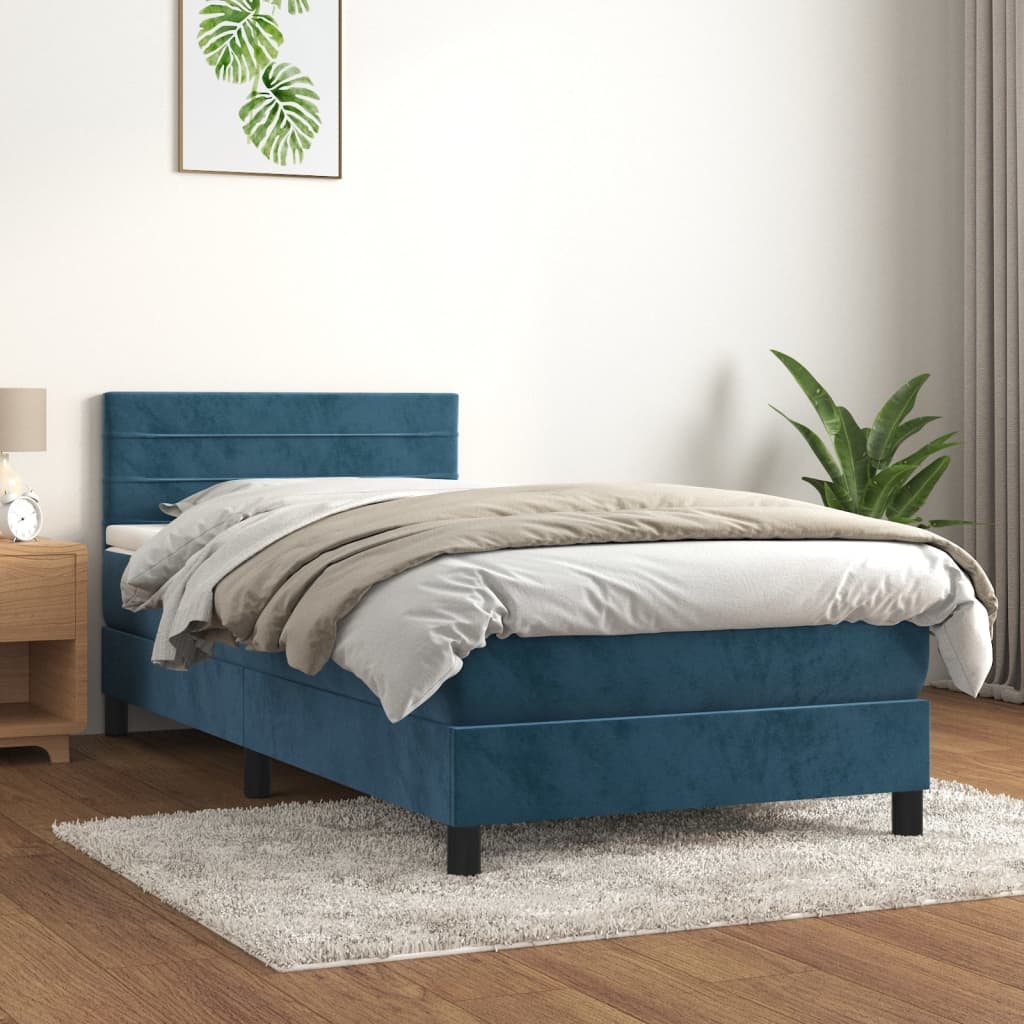 vidaXL Ramsäng med madrass mörkblå 90x190 cm sammet