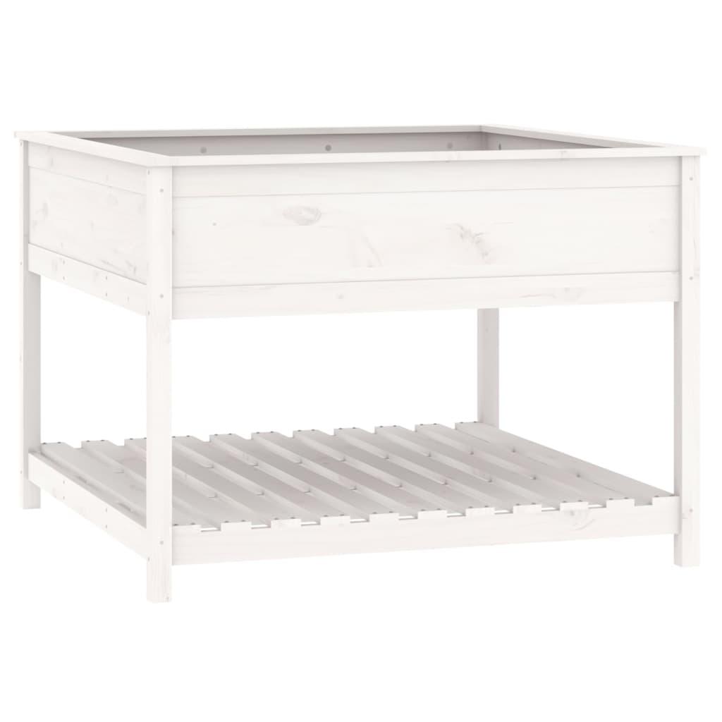 vidaXL Odlingslåda med hylla vit 111,5x111,5x81 cm massiv furu