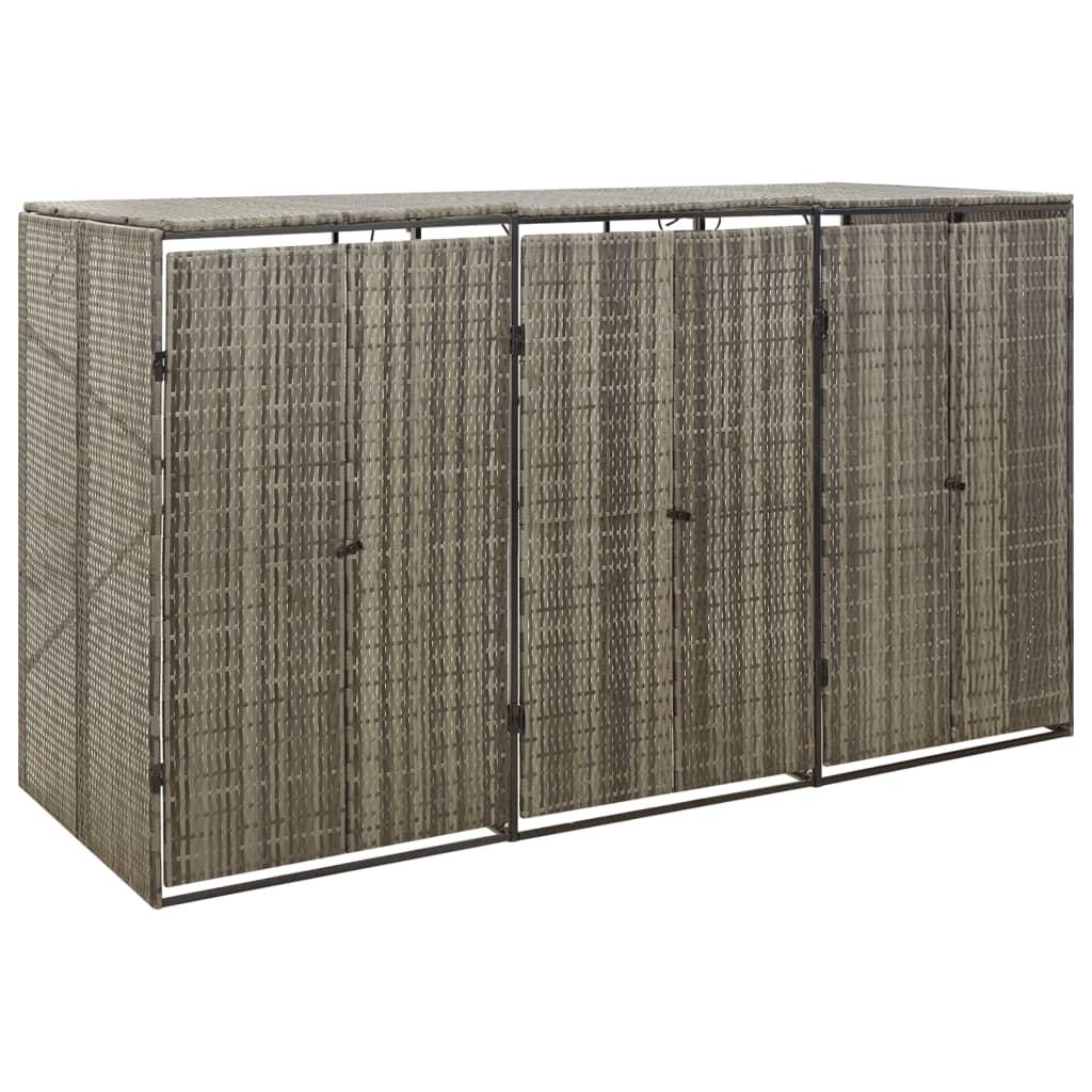 vidaXL Skjul för tre soptunnor grå 207x80x117 cm konstrotting