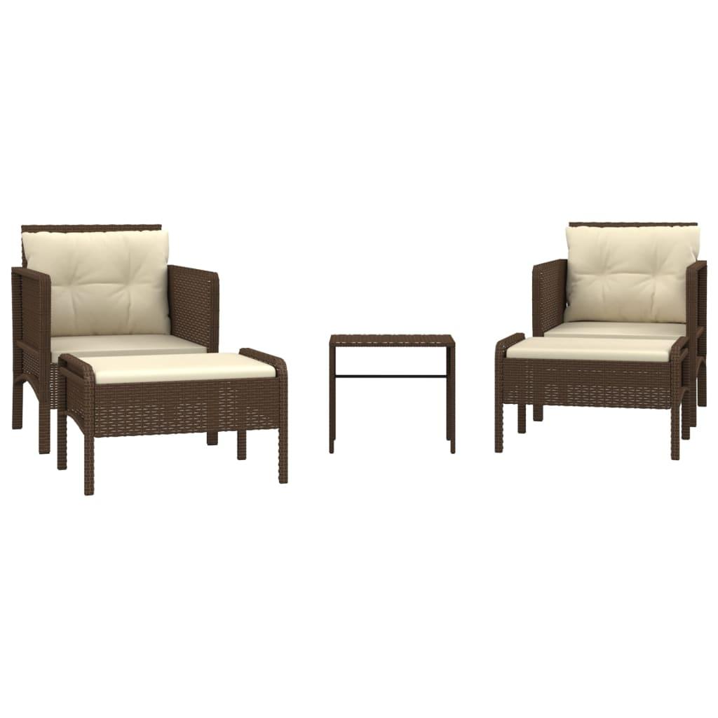 vidaXL Loungegrupp med dynor 5 delar brun konstrotting
