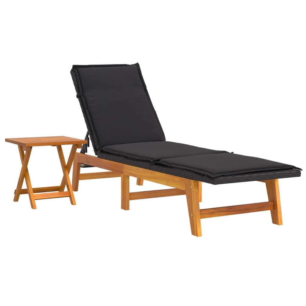 vidaXL Solsäng med bord konstrotting och massivt akaciaträ