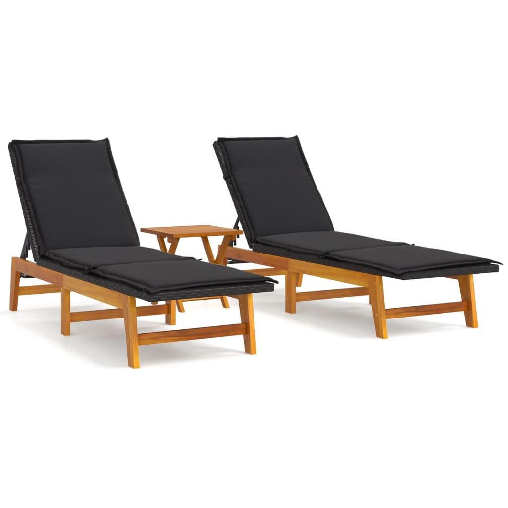 vidaXL Loungegrupp 3 delar svart konstrotting & akaciaträ