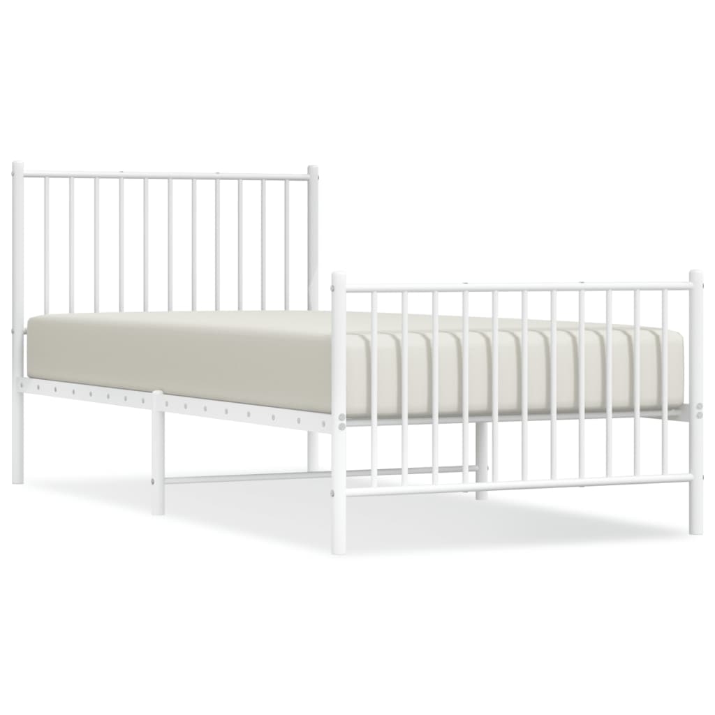 vidaXL Sängram med huvudgavel och fotgavel vit metall 90x200 cm