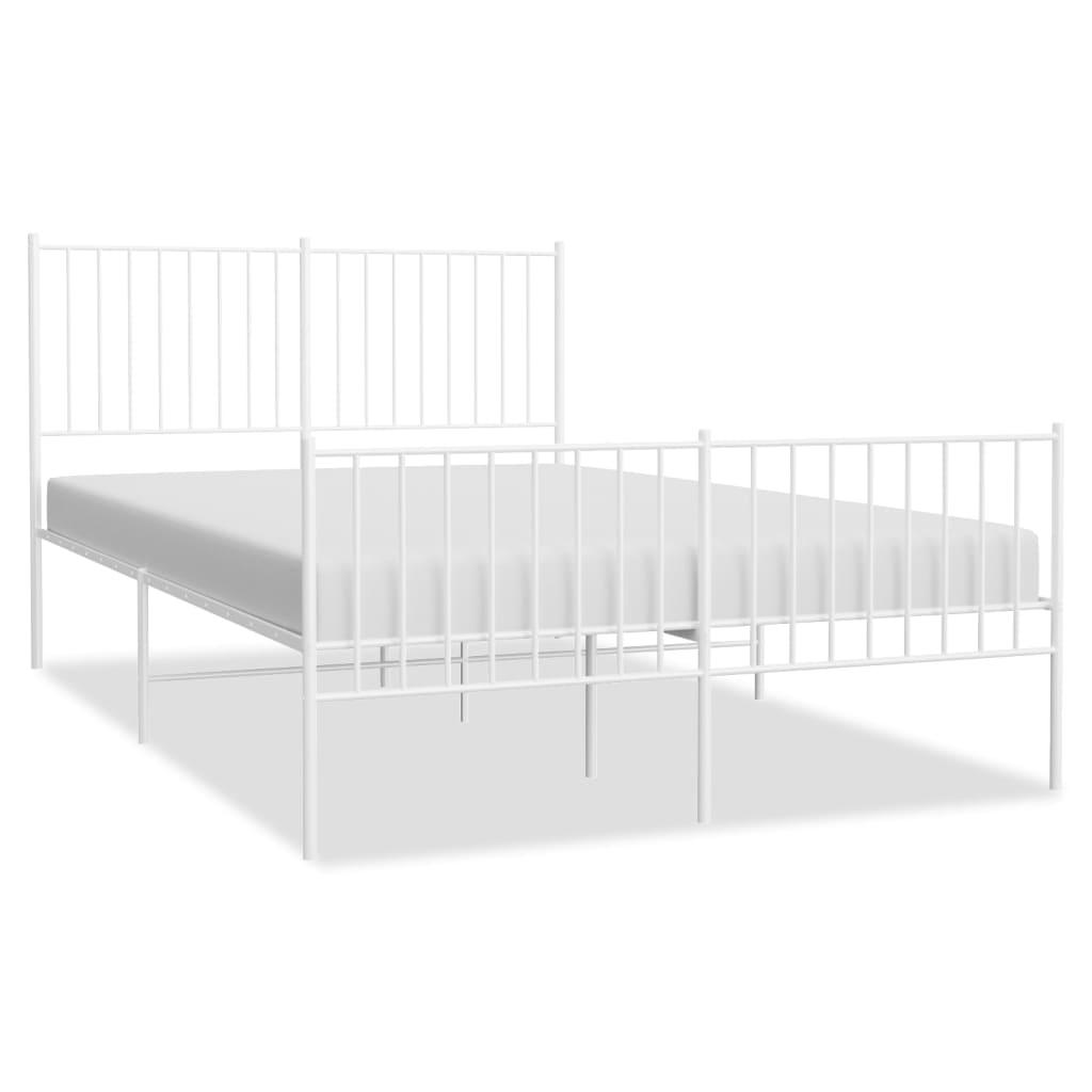 vidaXL Sängram med huvudgavel och fotgavel vit metall 135x190 cm