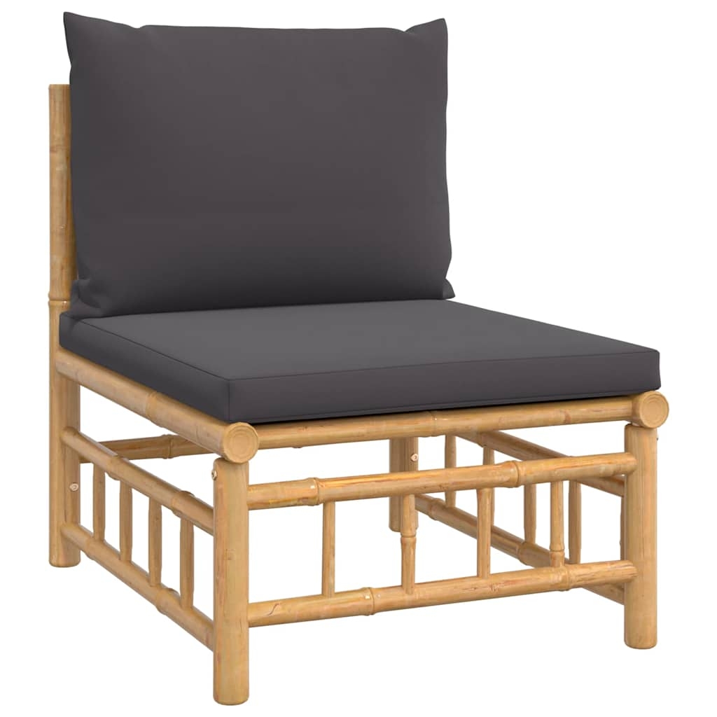 vidaXL Soffa mittdel med mörkgråa dynor bambu