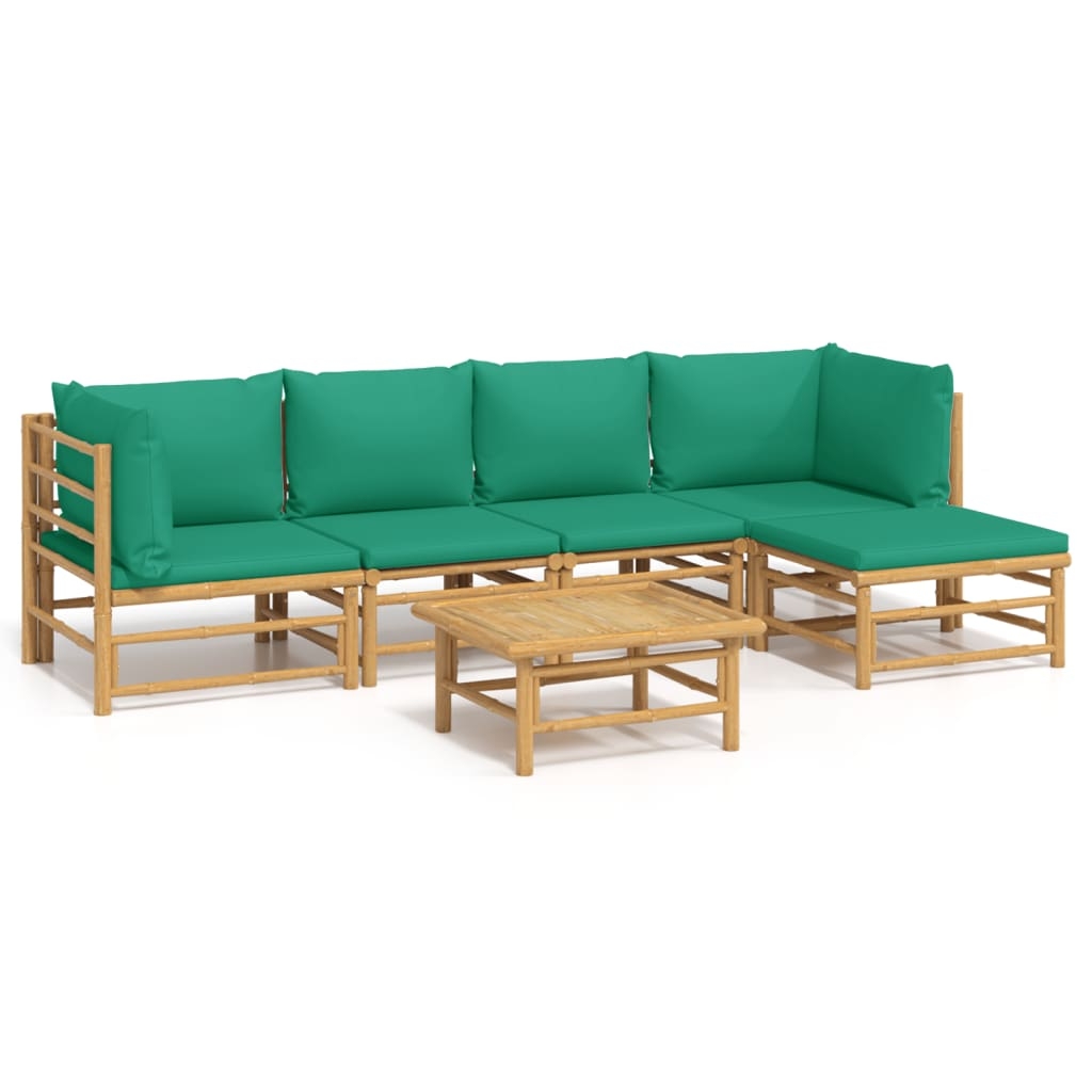 vidaXL Loungegrupp 6 delar gröna dynor bambu