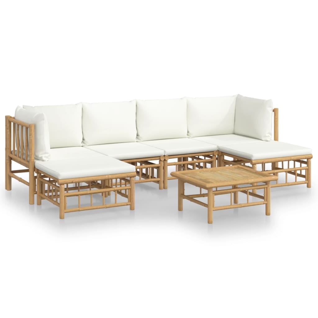 vidaXL Loungegrupp 7 delar gräddvita dynor bambu