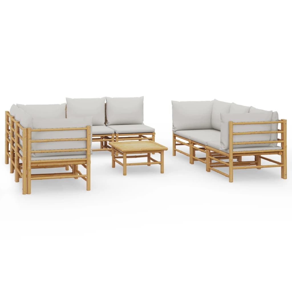 vidaXL Loungegrupp 9 delar ljusgråa dynor bambu