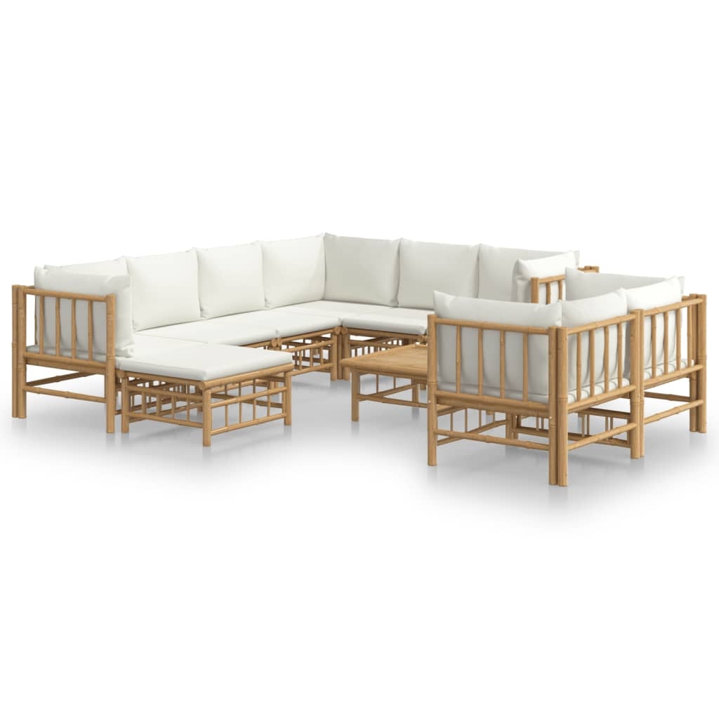 vidaXL Loungegrupp 10 delar gräddvita dynor bambu