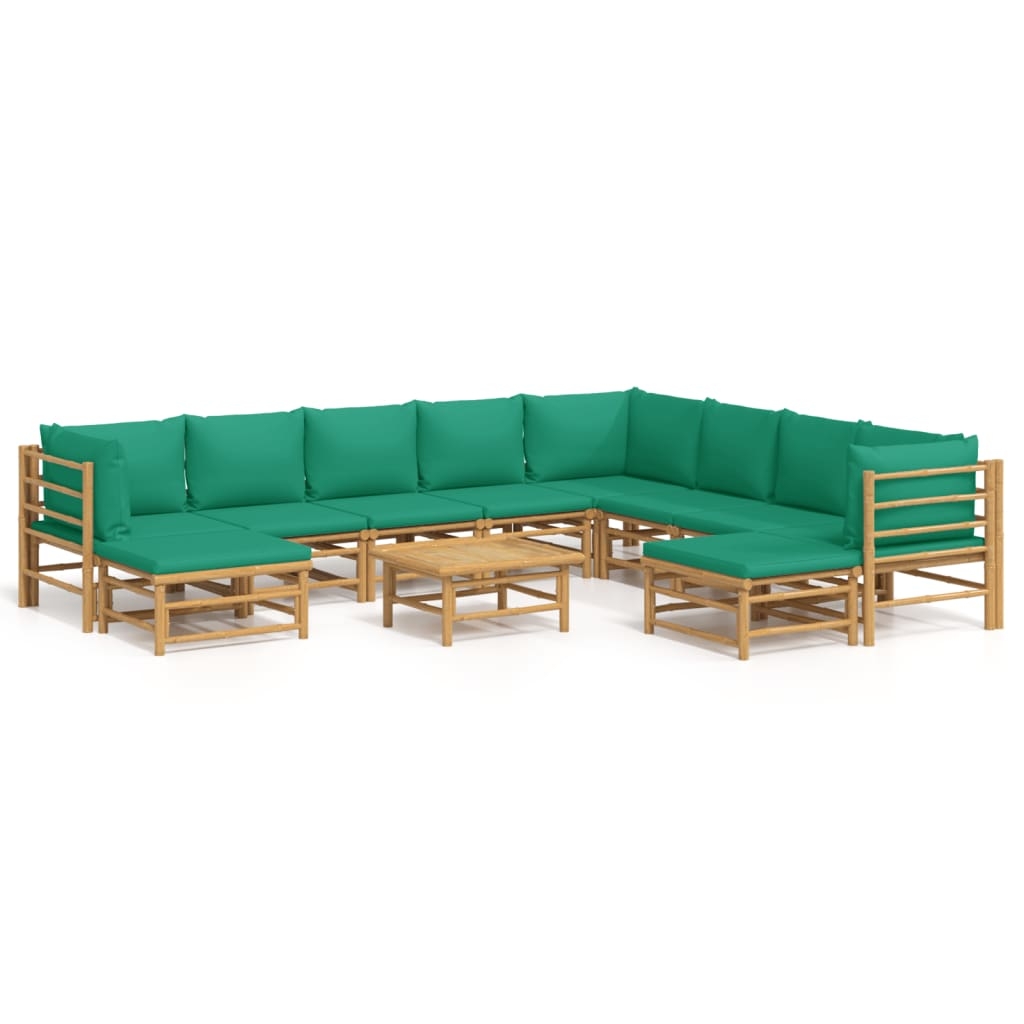 vidaXL Loungegrupp 11 delar gröna dynor bambu