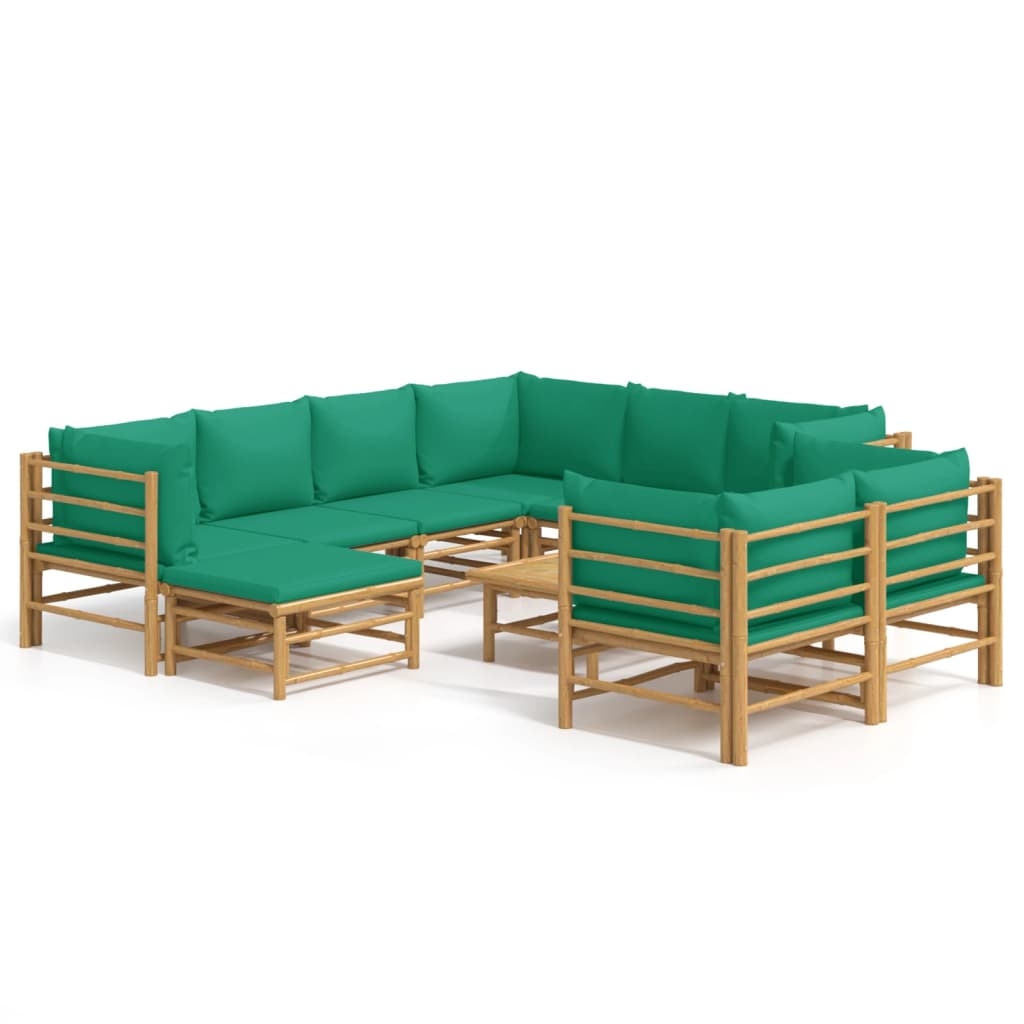 vidaXL Loungegrupp 10 delar gröna dynor bambu