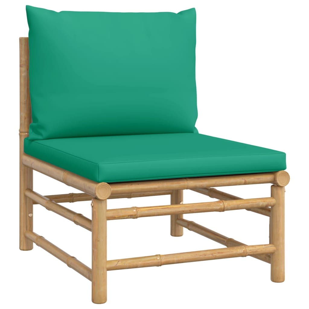 vidaXL Soffa mittdel för trädgården med grön dyna bambu