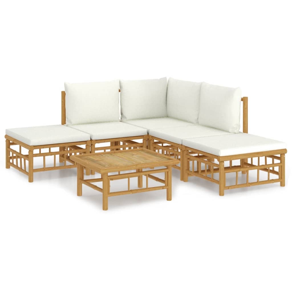 vidaXL Loungegrupp 6 delar gräddvita dynor bambu