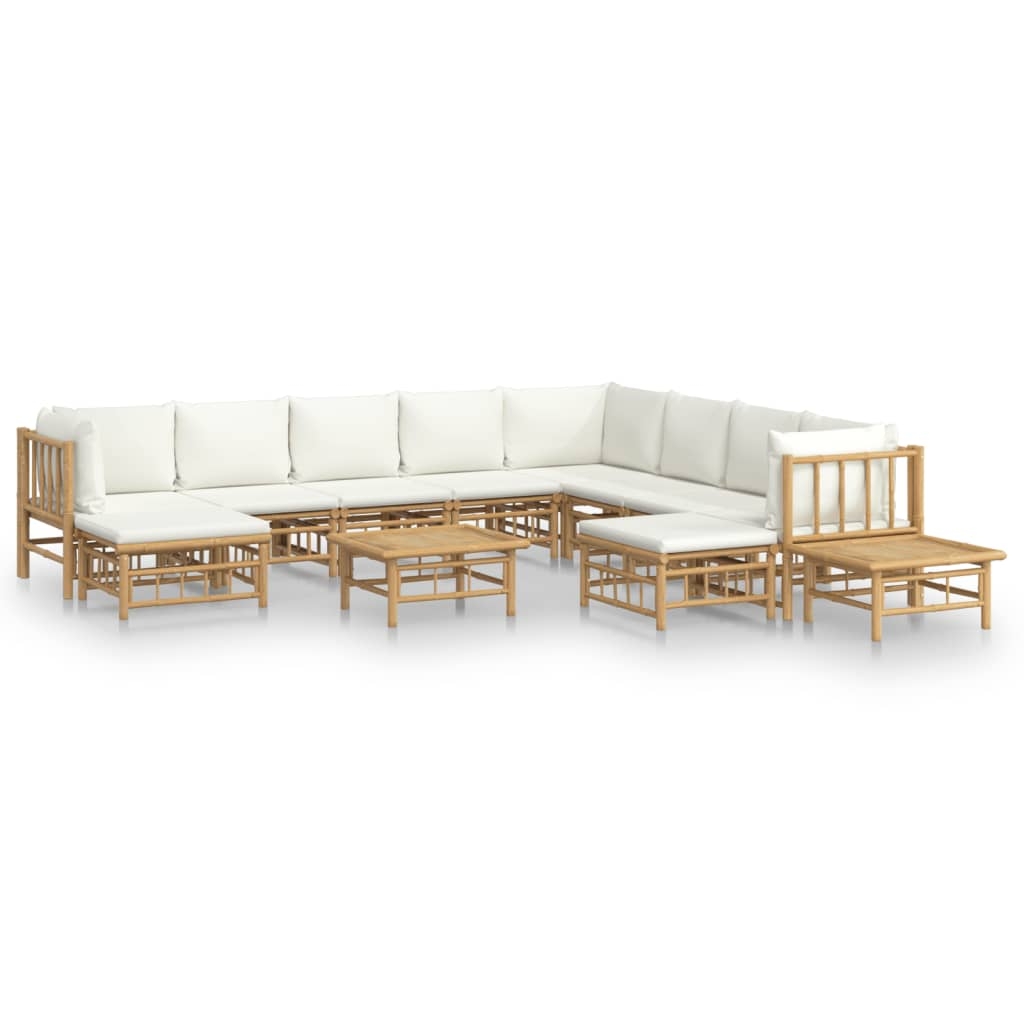 vidaXL Loungegrupp 12 delar gräddvita dynor bambu