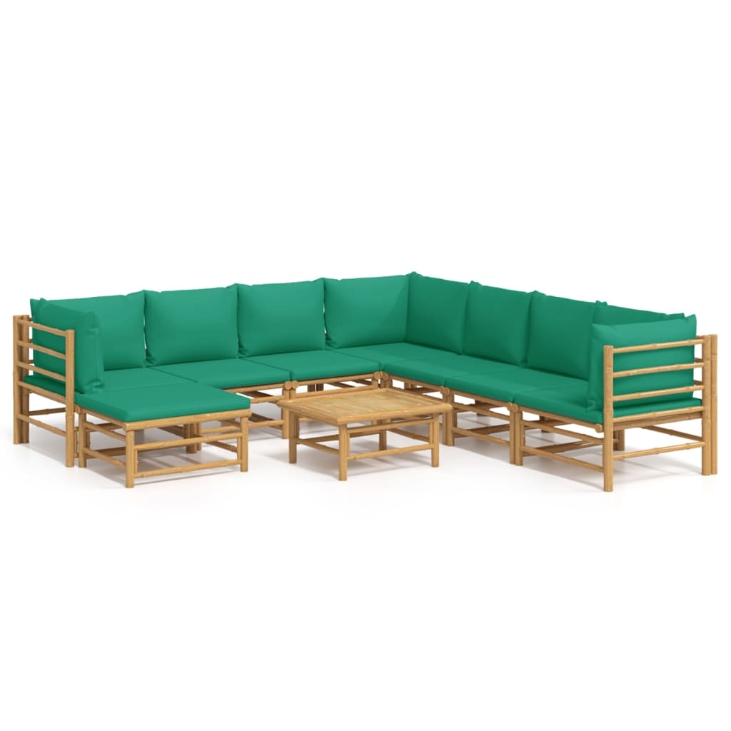 vidaXL Loungegrupp 9 delar gröna dynor bambu