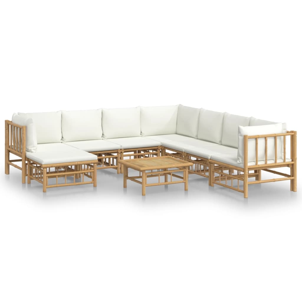 vidaXL Loungegrupp 9 delar gräddvita dynor bambu