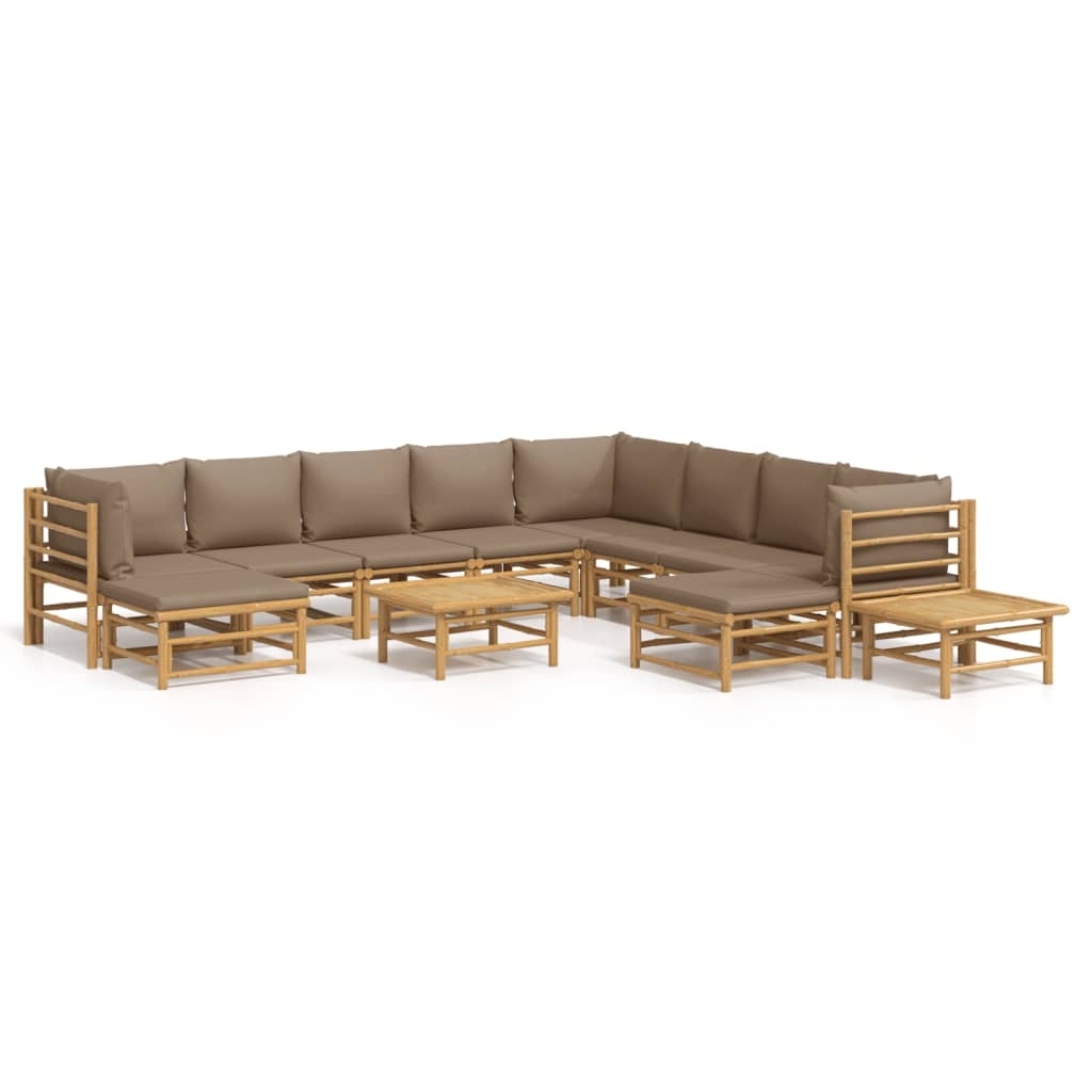 vidaXL Loungegrupp 12 delar taupe dynor bambu