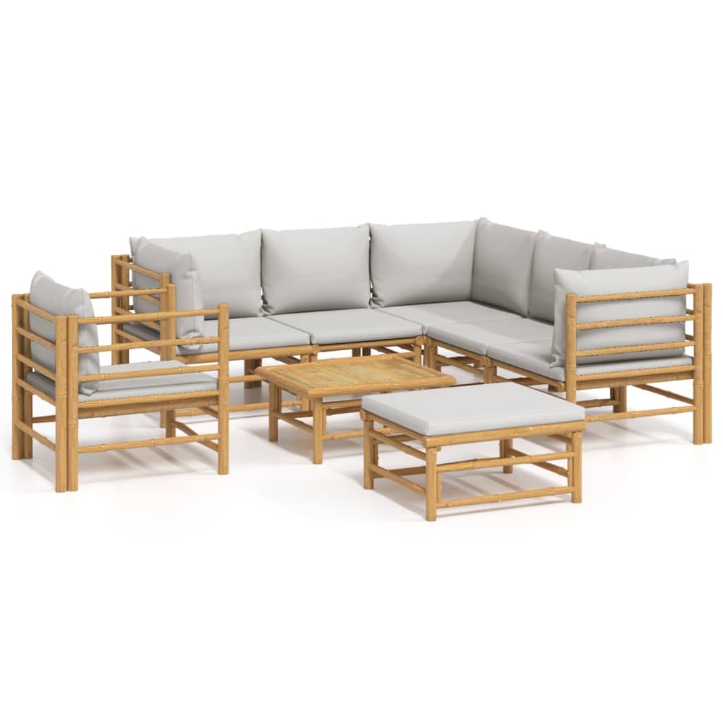 vidaXL Loungegrupp 8 delar ljusgråa dynor bambu