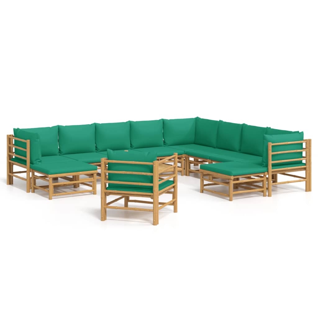 vidaXL Loungegrupp 12 delar gröna dynor bambu