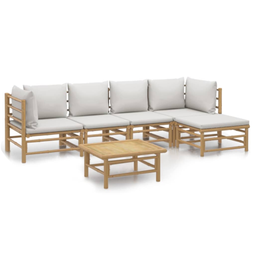 vidaXL Loungegrupp 6 delar ljusgråa dynor bambu