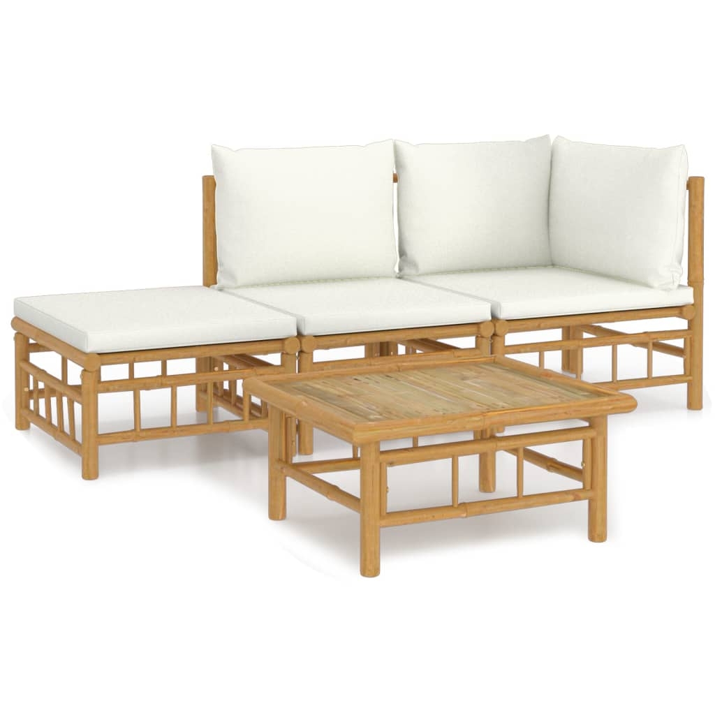 vidaXL Loungegrupp 4 delar gräddvita dynor bambu