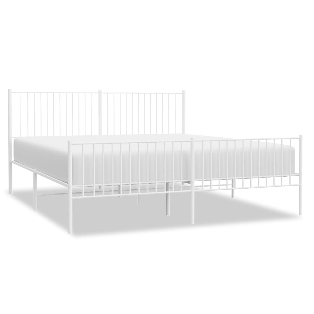 vidaXL Sängram med huvudgavel och fotgavel vit metall 193x203 cm