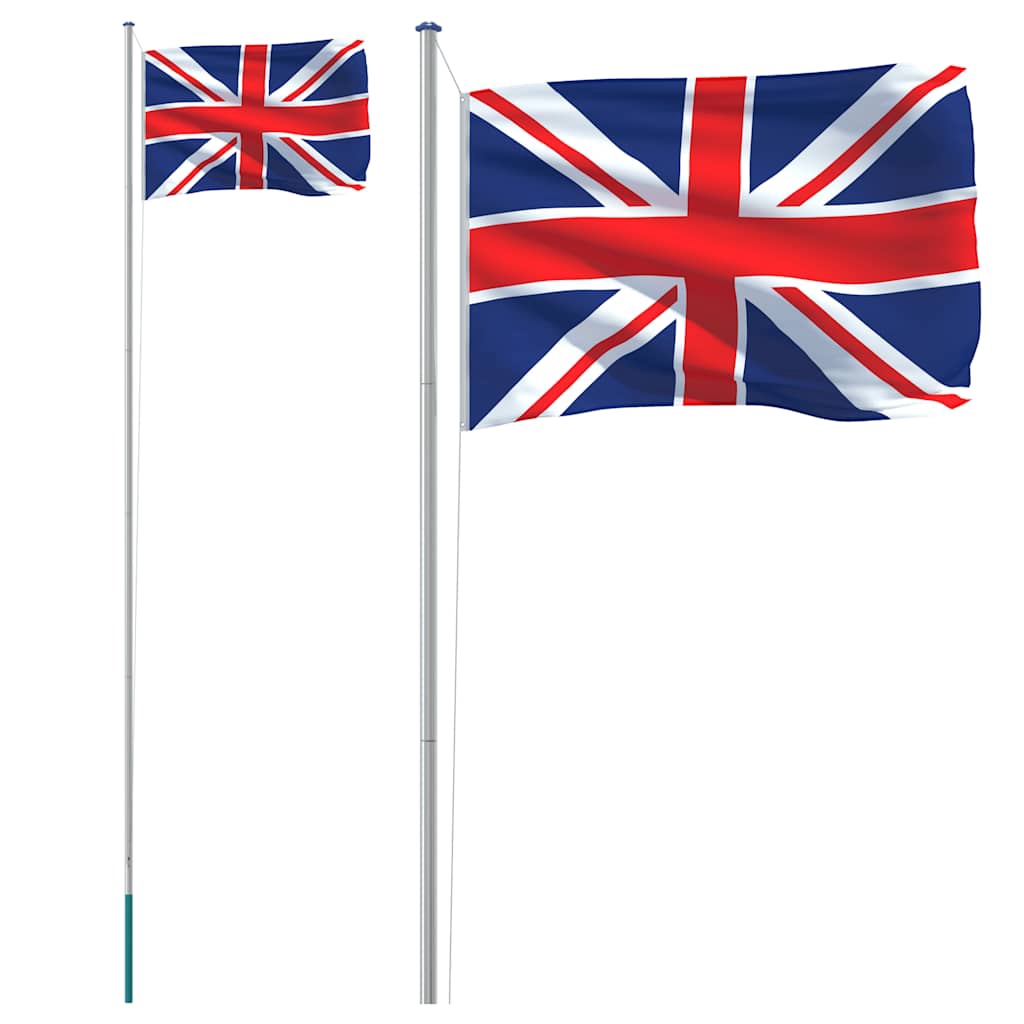 vidaXL Storbritanniens flagga och flaggstång 6,08 m aluminium