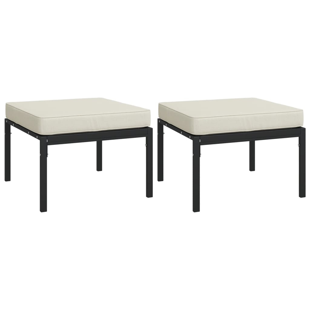 vidaXL Trädgårdspallar med sandfärgade dynor 2 st 60x60x35 cm stål