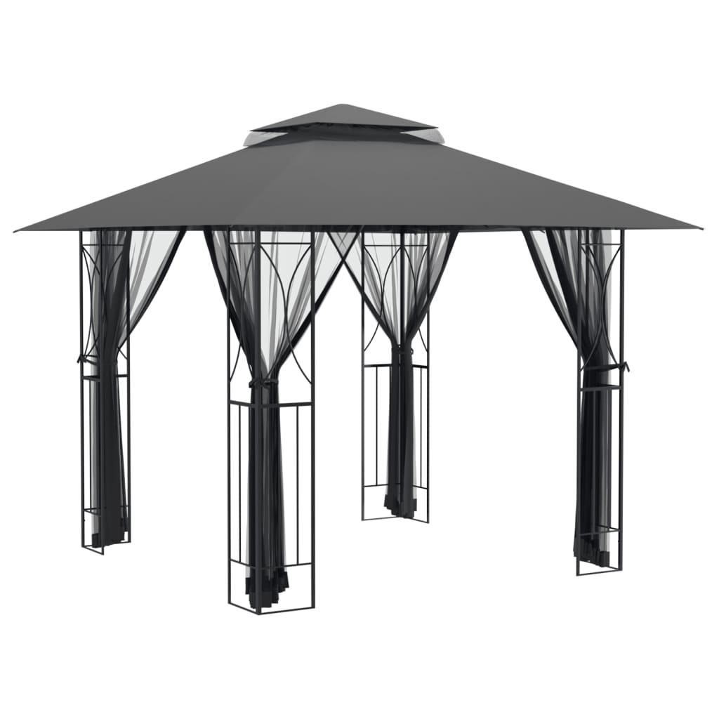 vidaXL Paviljong med sidoväggar antracit 300x300x270 cm stål