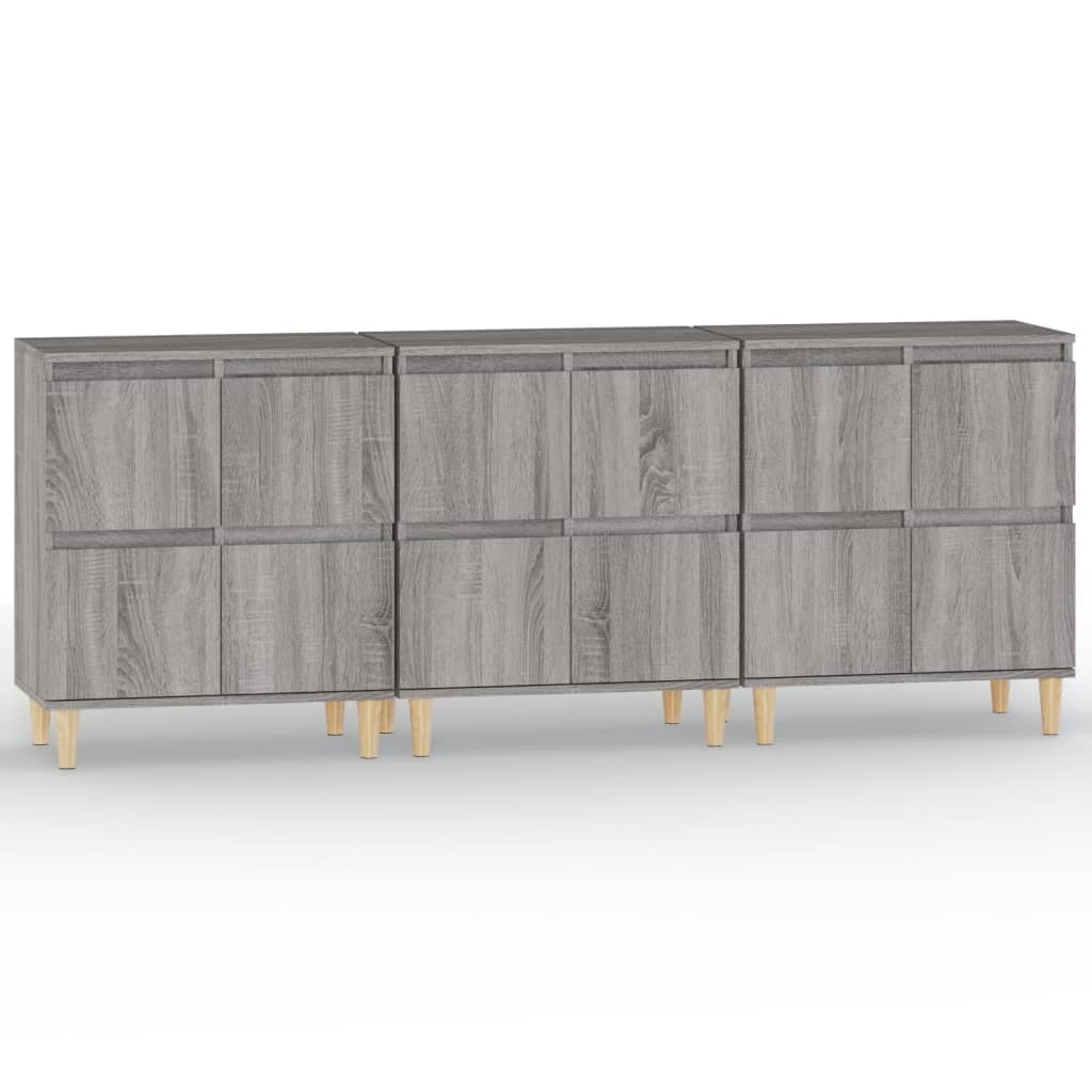 vidaXL Skänk 3 st grå sonoma 60x35x70 cm konstruerat trä