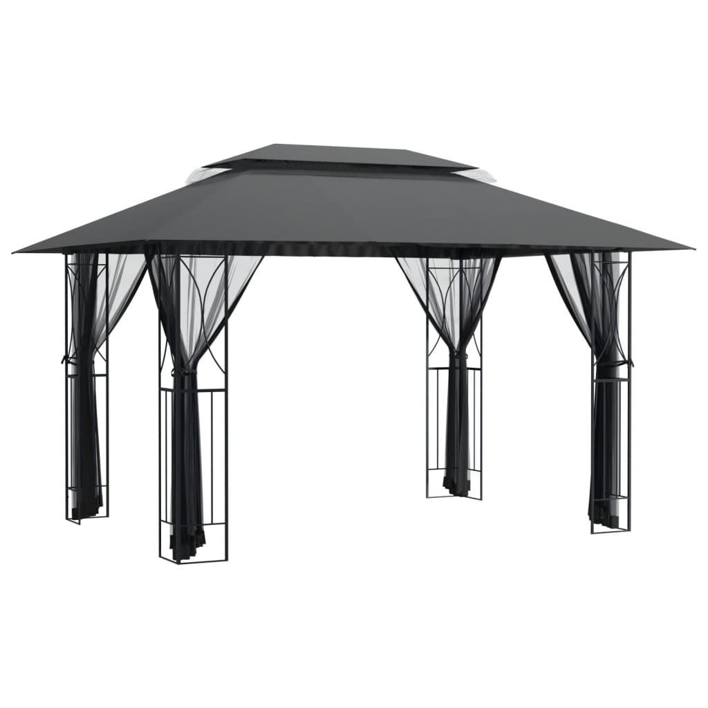 vidaXL Paviljong med sidoväggar antracit 400x300x270 cm stål