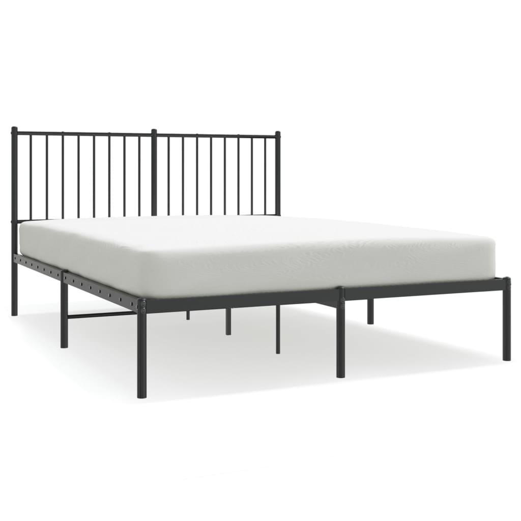 vidaXL Sängram med huvudgavel metall svart 140x190 cm
