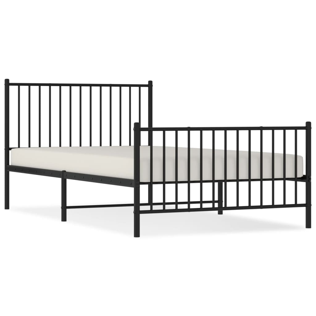 vidaXL Sängram med huvudgavel och fotgavel svart metall 107x203 cm