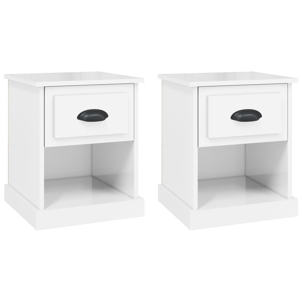 vidaXL Sängbord 2 st vit högglans 39x39x47,5 cm konstruerat trä