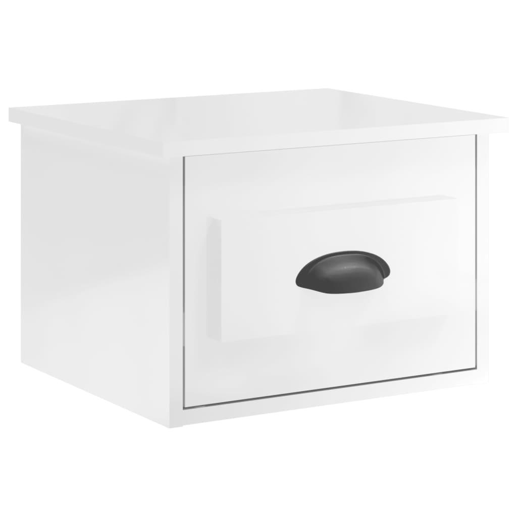 vidaXL Väggmonterat sängbord vit högglans 41,5x36x28 cm