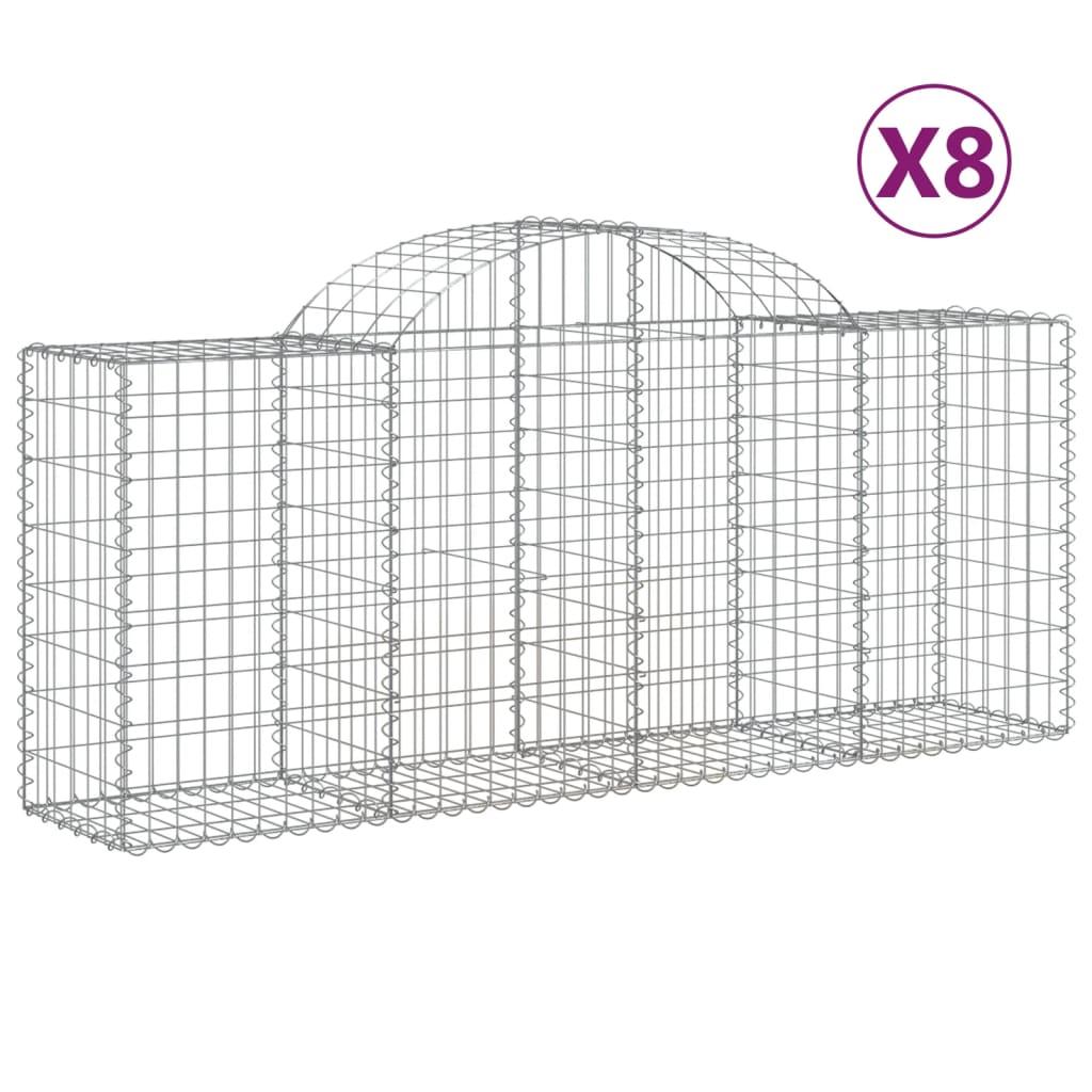 vidaXL Gabioner bågformade 8 st 200x50x80/100 cm galvaniserat järn