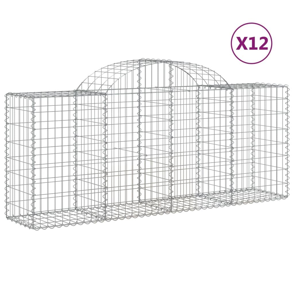 vidaXL Gabioner bågformade 12 st 200x50x80/100 cm galvaniserat järn