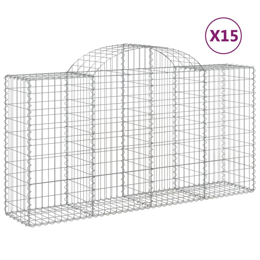 vidaXL Gabioner bågformade 15 st 200x50x100/120 cm galvaniserat järn