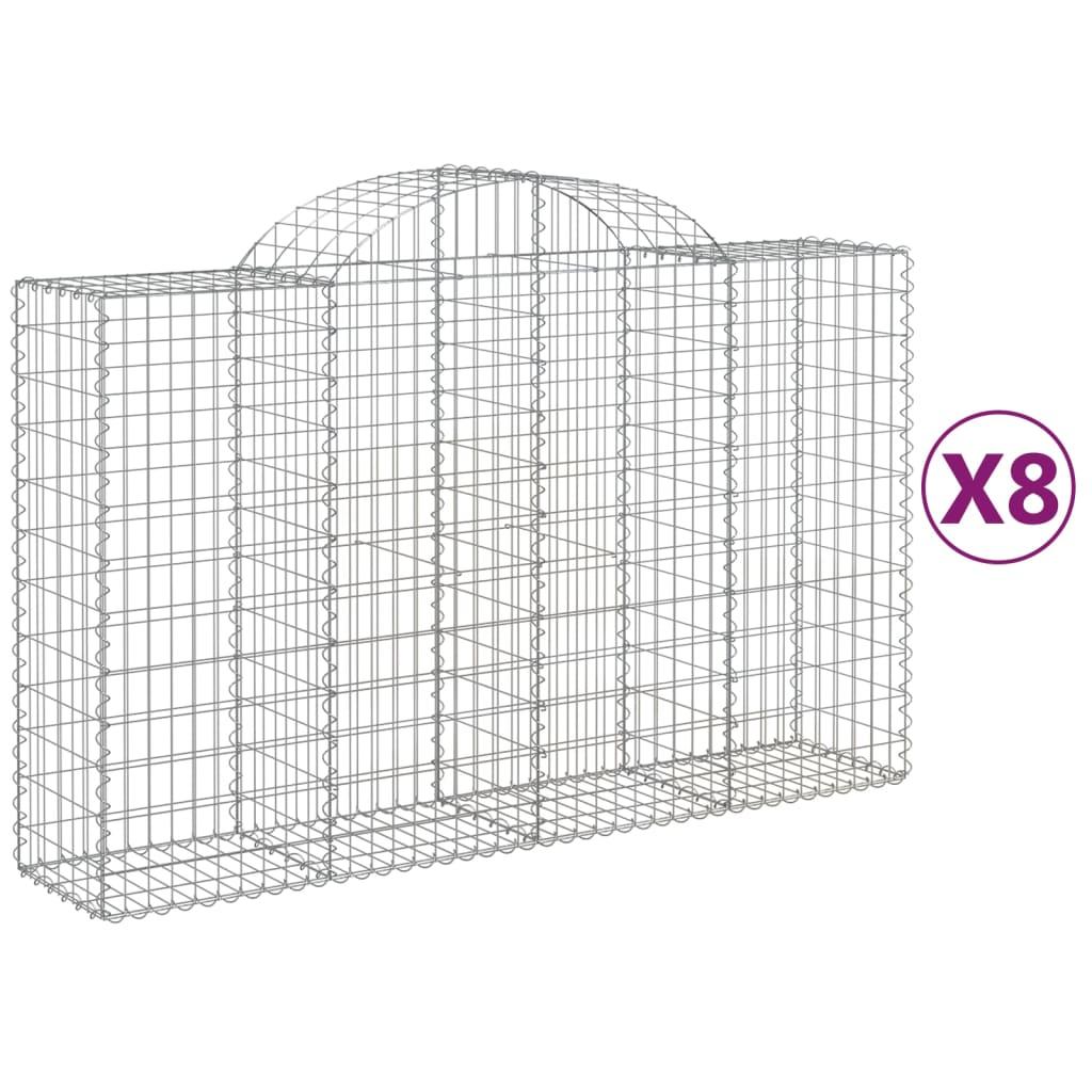 vidaXL Gabioner bågformade 8 st 200x50x120/140 cm galvaniserat järn